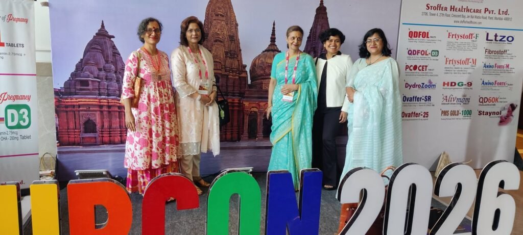 Dr. Sumita Prabhakar, Gynecologist in Dehradun, attending UPCON 2026 in Varanasi with mentors and fellow obstetricians and gynaecologists.