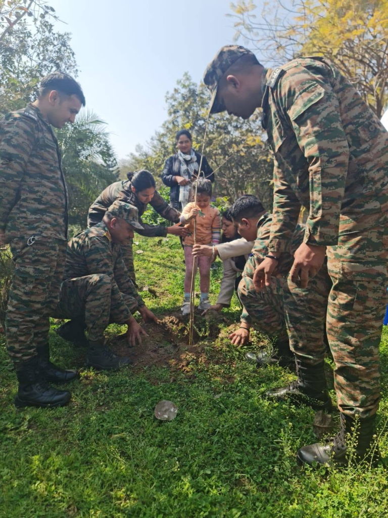 Tree plantation drive organised during the Women's Day health awareness campaign with families of the Shivalik Brigade of the Indian Army.